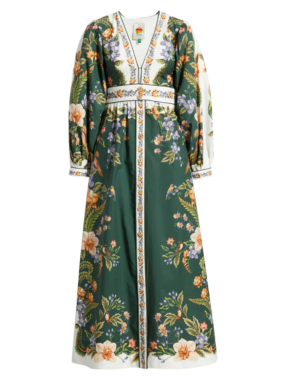 NEW, Farm Rio Nature Green Long Sleeve Floral Maxi Dress Sz M #MD2497